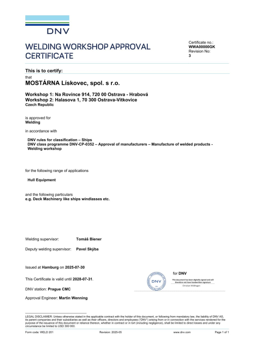 DNV Welding workshop Certificate